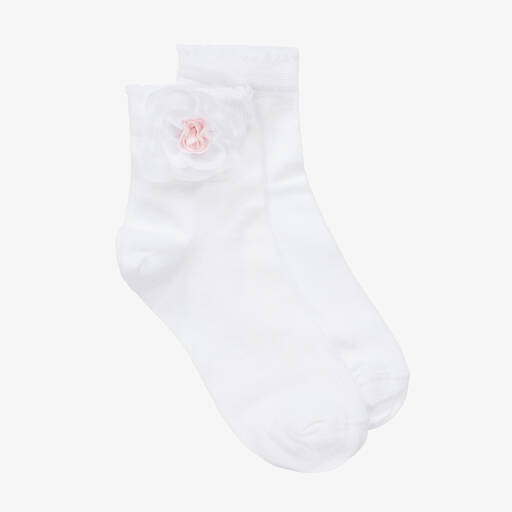 Story Loris-Girls White Flower Cotton Socks | Childrensalon