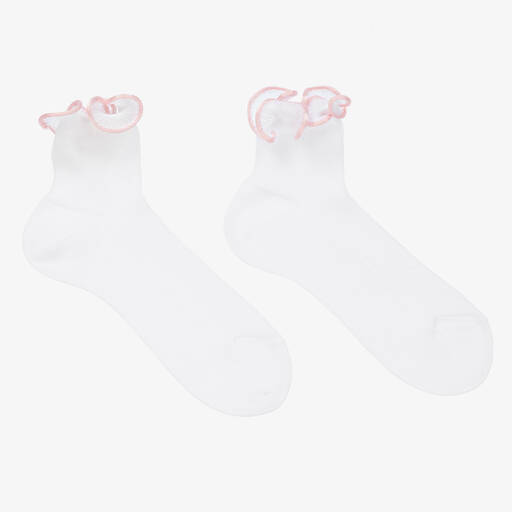 Story Loris-Girls White & Pale Pink Ruffle Socks | Childrensalon