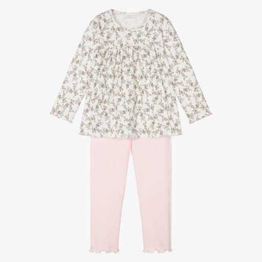 Story Loris-Pyjama blanc et rose en coton fille | Childrensalon