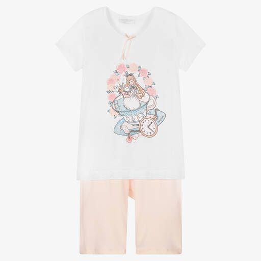 Story Loris-Girls White & Pink Modal Alice Pyjamas | Childrensalon