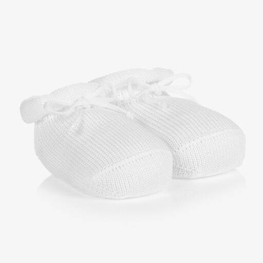 Story Loris-White Cotton Knit Baby Booties | Childrensalon