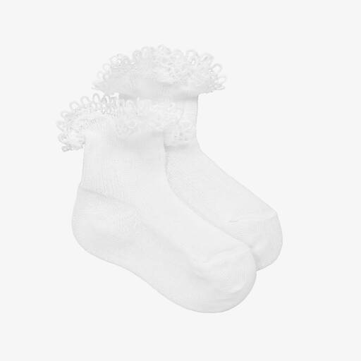 Story Loris-White Lace Cotton Baby Socks | Childrensalon