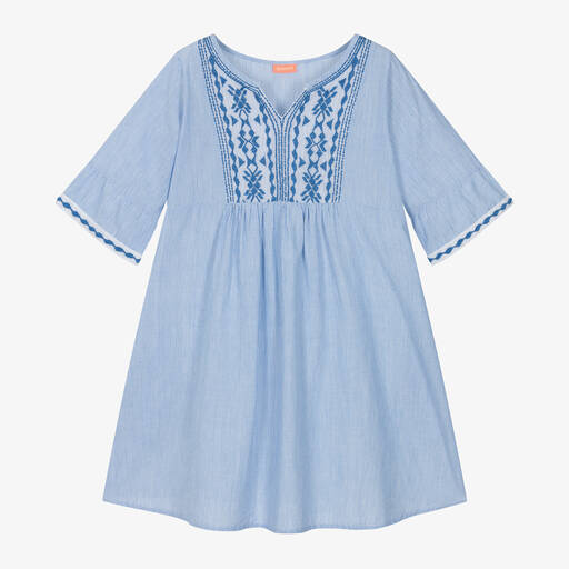 Sunuva-Girls Blue Cotton Pinstripe Dress | Childrensalon
