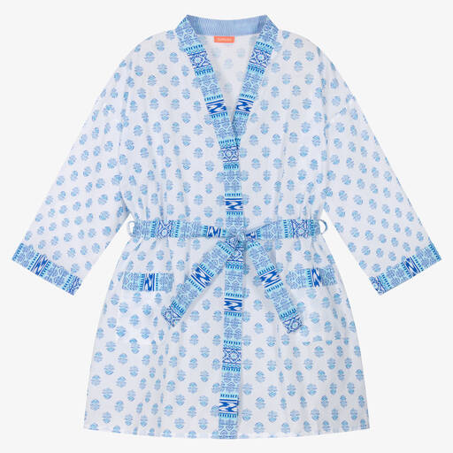 Sunuva-Girls Blue & White Cotton Robe | Childrensalon