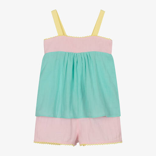 Sunuva-Зеленый топ и розовые шорты для девочек | Childrensalon