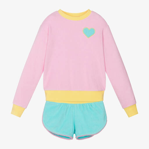 Sunuva-Girls Pink Towelling Shorts Set | Childrensalon