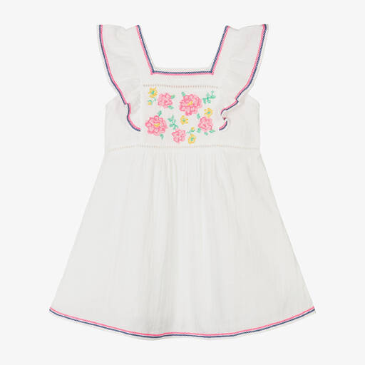 Sunuva-Girls White Cross Stitch Cotton Dress  | Childrensalon