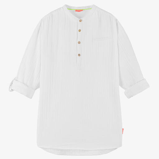 Sunuva-Teen Boys White Collarless Cotton Shirt | Childrensalon