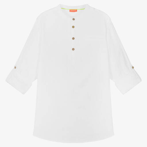 Sunuva-Teen Boys White Collarless Cotton Shirt | Childrensalon