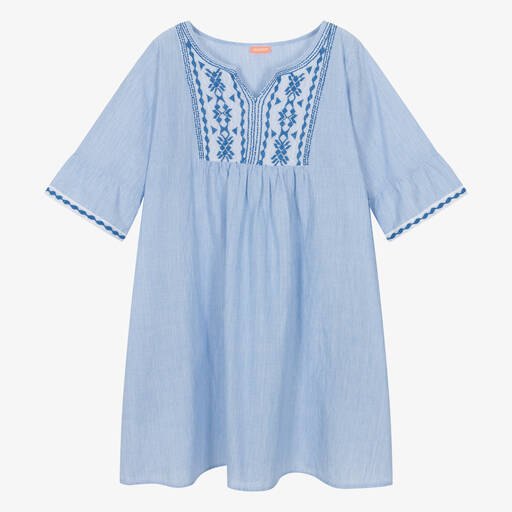 Sunuva-Teen Girls Blue Cotton Pinstripe Dress | Childrensalon