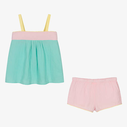 Sunuva-Teen Girls Pastel Pink & Green Shorts Set | Childrensalon