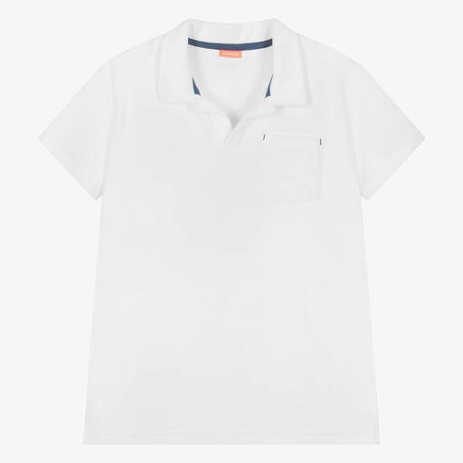 Sunuva-Teen White Cotton Towelling Polo Shirt | Childrensalon