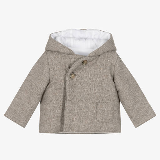 Tartine et Chocolat-Baby Boys Grey Cotton Hooded Jacket | Childrensalon