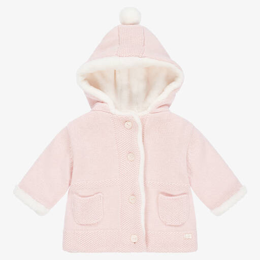 Tartine et Chocolat-Baby Girls Pink Cotton Knit Pram Coat | Childrensalon