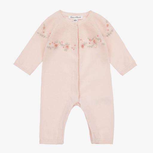 Tartine et Chocolat-Baby Girls Pink Knitted Romper | Childrensalon