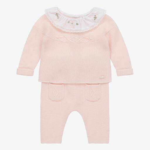 Tartine et Chocolat-Baby Girls Pink Knitted Trouser Set | Childrensalon
