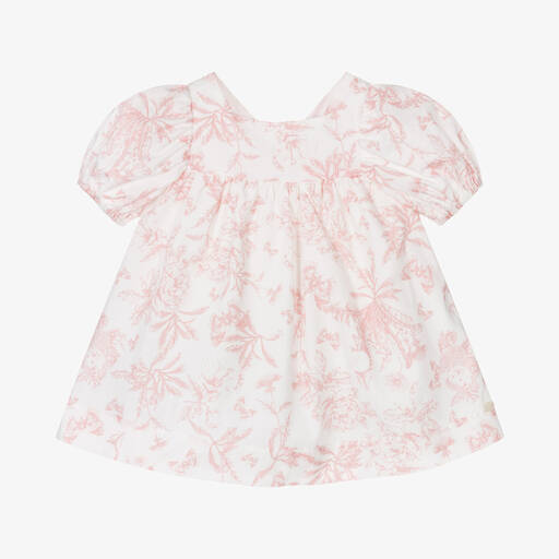 Tartine et Chocolat-Baby Girls Pink Toile Du Jouy Cotton Dress | Childrensalon
