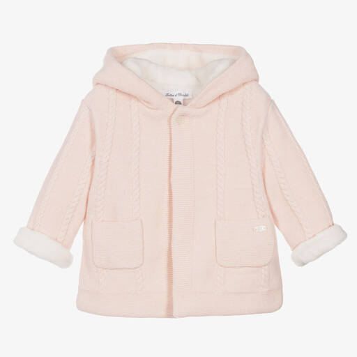 Tartine et Chocolat-Baby Girls Pink Wool & Cashmere Pram Coat | Childrensalon