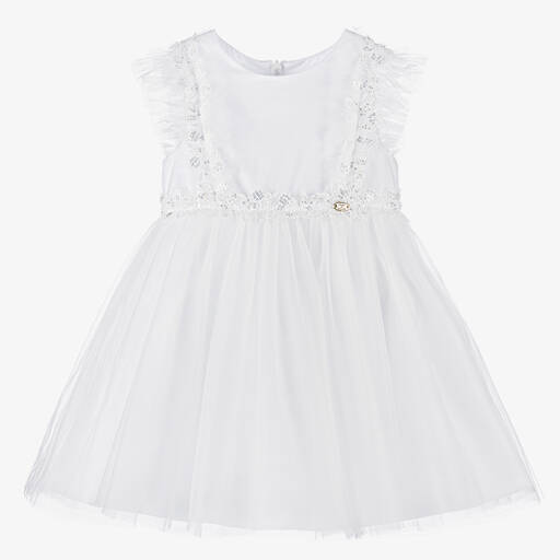 Tartine et Chocolat-Белое платье из тюля с кружевом для малышек | Childrensalon