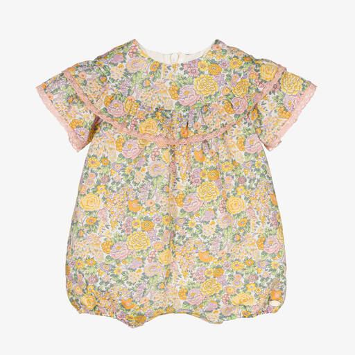 Tartine et Chocolat-Baby Girls Yellow Floral Cotton Shortie | Childrensalon