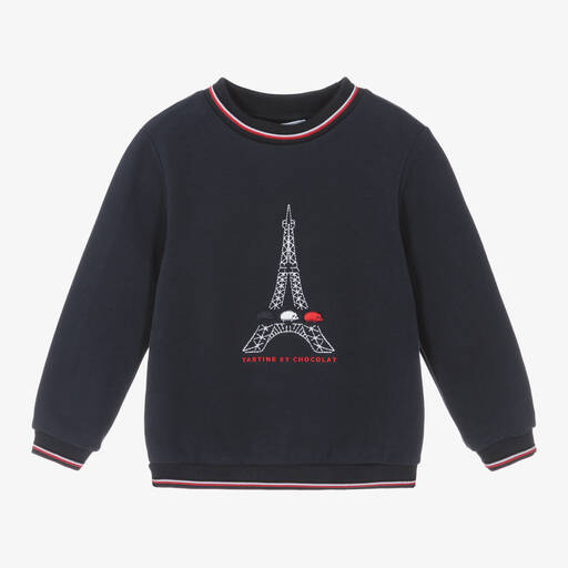 Tartine et Chocolat-Boys Blue Cotton Eiffel Tower Sweatshirt | Childrensalon