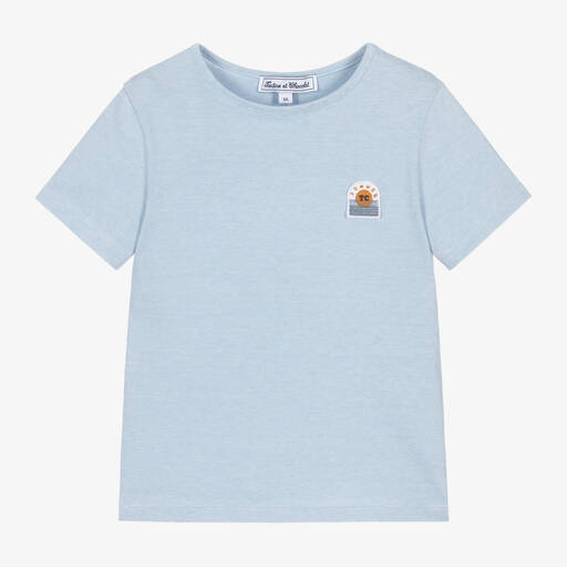 Tartine et Chocolat-Boys Blue Striped Cotton T-Shirt | Childrensalon