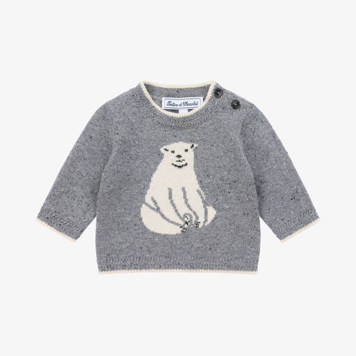 Tartine et Chocolat-Boys Blue Wool Polar Bear Sweater | Childrensalon