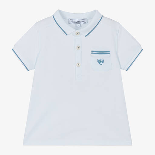 Tartine et Chocolat-Boys Pale Blue Cotton Piqué Polo Shirt | Childrensalon