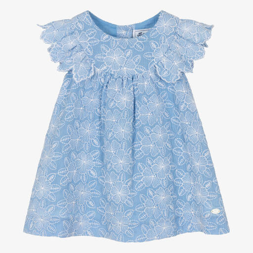 Tartine et Chocolat-Girls Blue Embroidered Floral Dress | Childrensalon