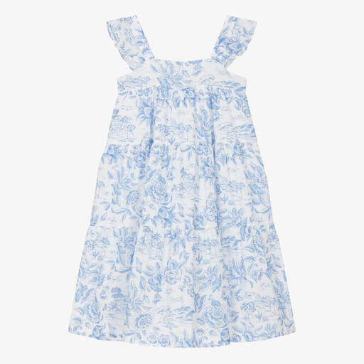 Tartine et Chocolat-Girls Blue Floral Cotton Liberty Dress | Childrensalon