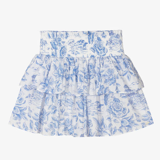 Tartine et Chocolat-Girls Blue Liberty Floral Print Cotton Skirt | Childrensalon