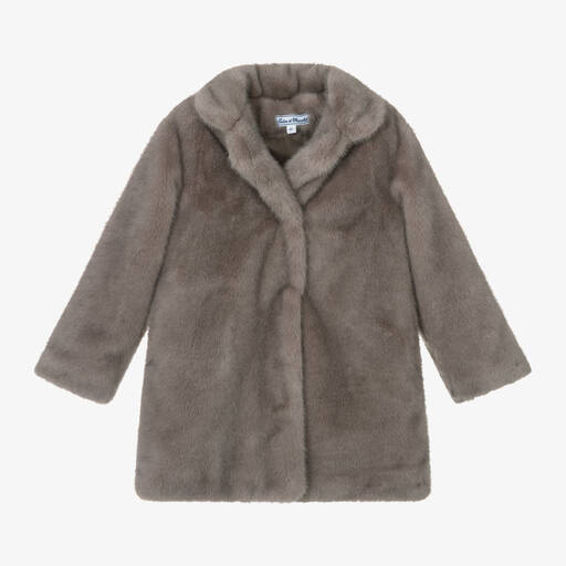 Tartine et Chocolat-Girls Grey Faux Fur Coat | Childrensalon