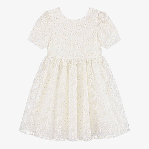 Tartine et Chocolat-Girls Ivory Embroidered Daisy Dress | Childrensalon