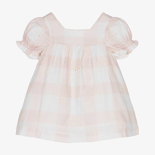 Tartine et Chocolat-Girls Ivory & Pink Check Cotton Dress | Childrensalon