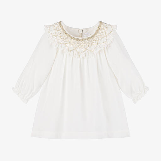 Tartine et Chocolat-Girls Ivory Viscose Crêpe Dress | Childrensalon