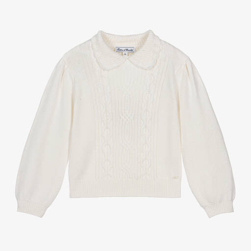 Tartine et Chocolat-Girls Ivory Wool & Cashmere Sweater | Childrensalon
