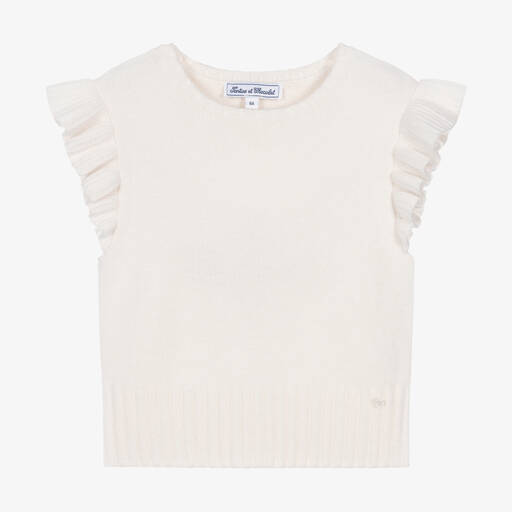 Tartine et Chocolat-Girls Ivory Wool & Cashmere Tank Top | Childrensalon