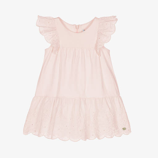 Tartine et Chocolat-Girls Pink Broderie Anglaise Dress | Childrensalon