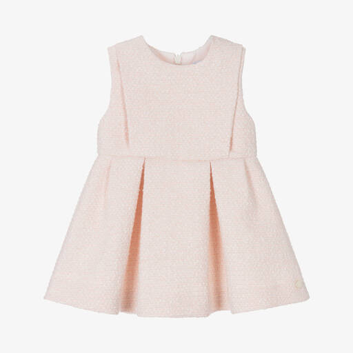 Tartine et Chocolat-Girls Pink Cotton Tweed Dress | Childrensalon