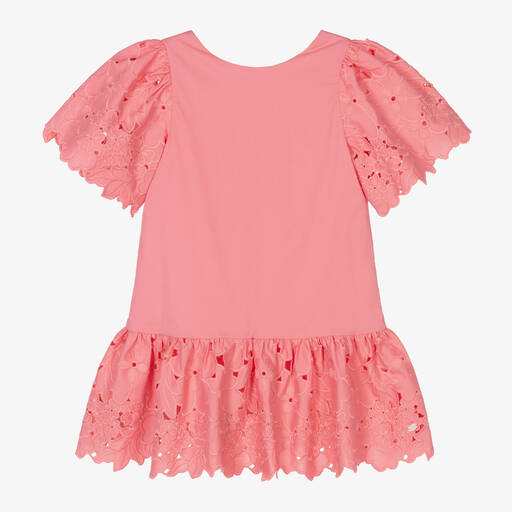 Tartine et Chocolat-Girls Pink Embroidered Cotton Dress | Childrensalon