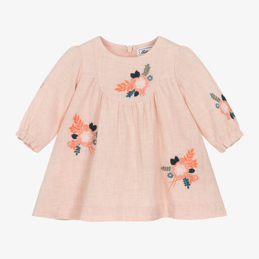 Tartine et Chocolat-Girls Pink Embroidered Floral Dress | Childrensalon