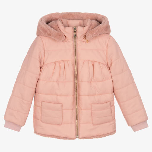 Tartine et Chocolat-Girls Pink Faux Fur Reversible Jacket | Childrensalon