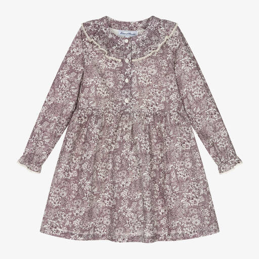 Tartine et Chocolat-Girls Purple Floral Cotton Dress | Childrensalon