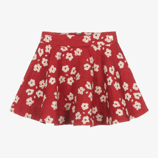 Tartine et Chocolat-Girls Red Jacquard Floral Skirt | Childrensalon