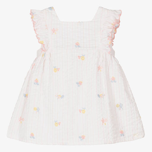 Tartine et Chocolat-Girls White Embroidered Cotton Dress | Childrensalon