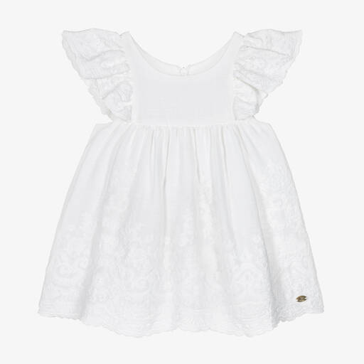 Tartine et Chocolat-Girls White Embroidered Muslin Dress | Childrensalon