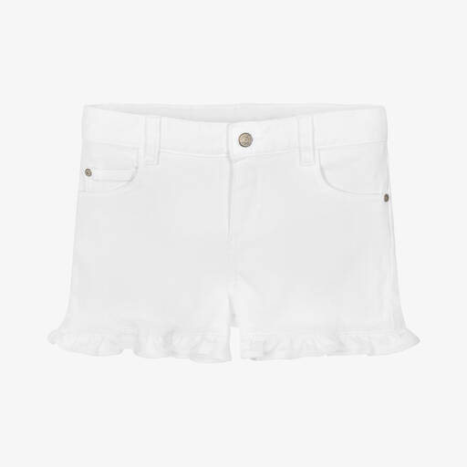 Tartine et Chocolat-Girls White Floral Denim Shorts | Childrensalon