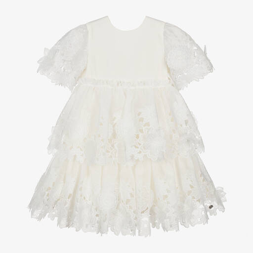 Tartine et Chocolat-Girls White Floral Organza Dress | Childrensalon