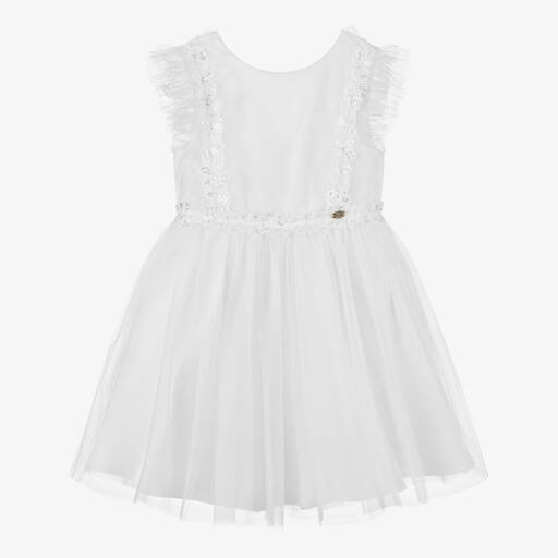 Tartine et Chocolat-Girls White Tulle & Lace Dress | Childrensalon