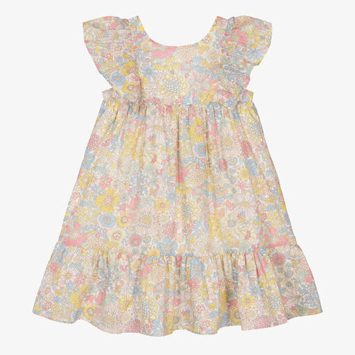 Tartine et Chocolat-Girls Yellow Cotton Liberty Print Dress | Childrensalon